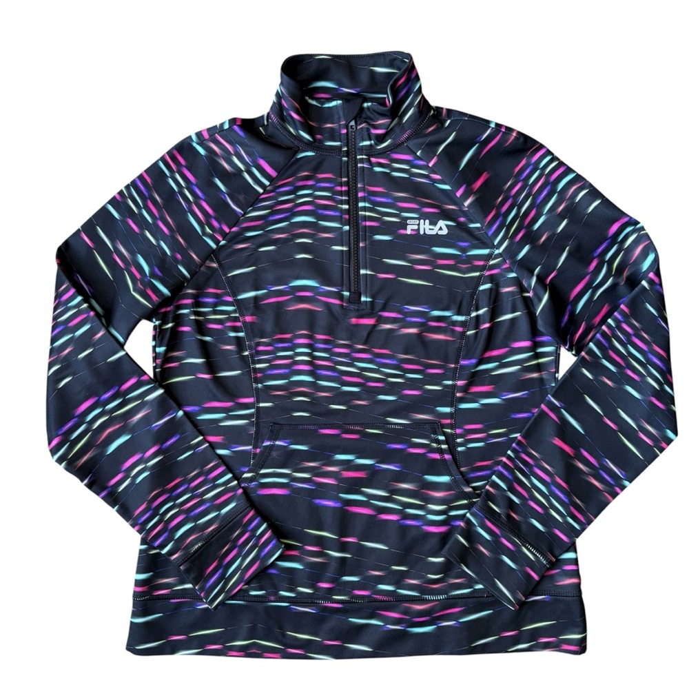 FILA Women’s Pullover 1/4 Zip Black Multicolored Sweatshirt Size S